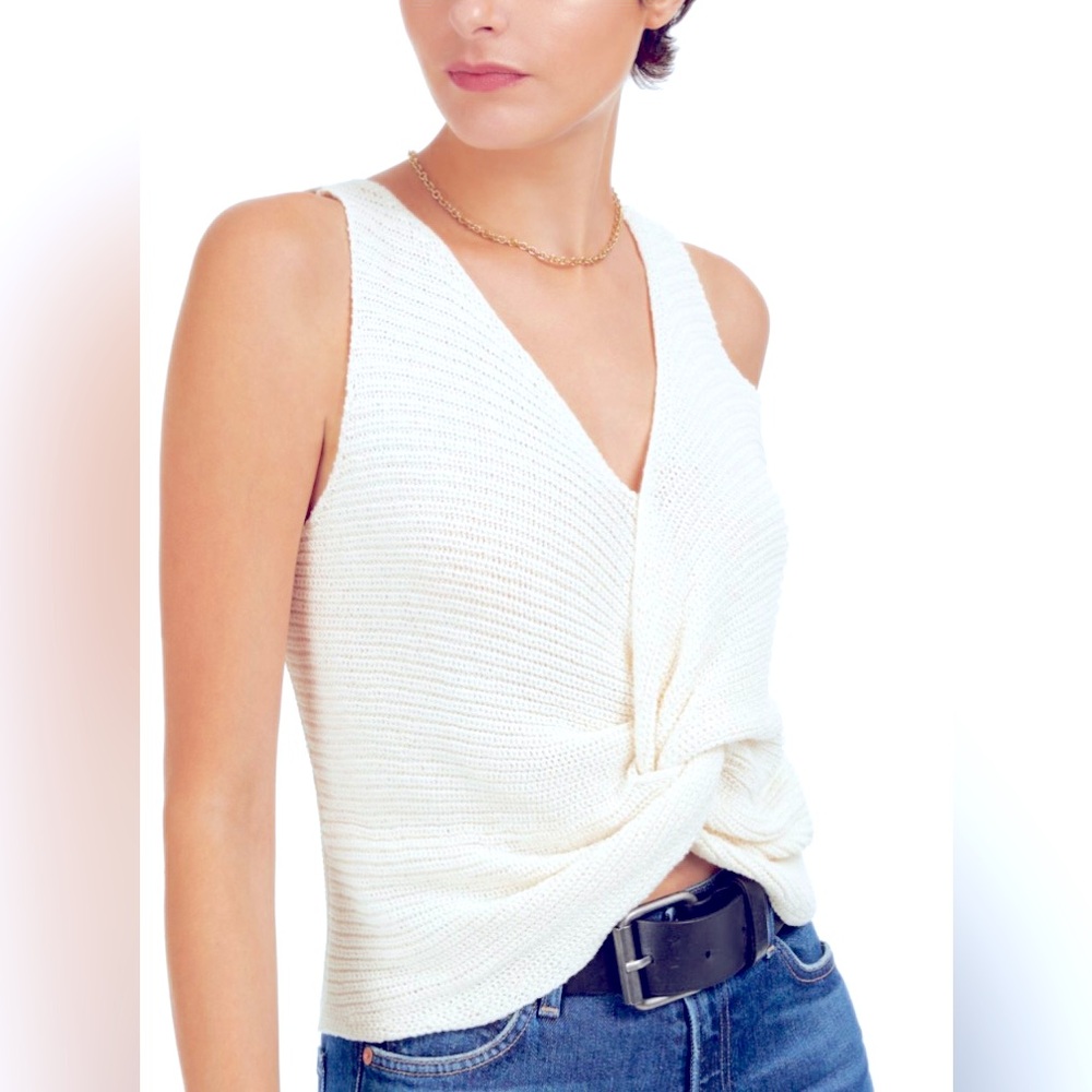 NWT BAR III White Sleeveless V Neck Twist Front Cotton Blend Sweater Tank XXL
